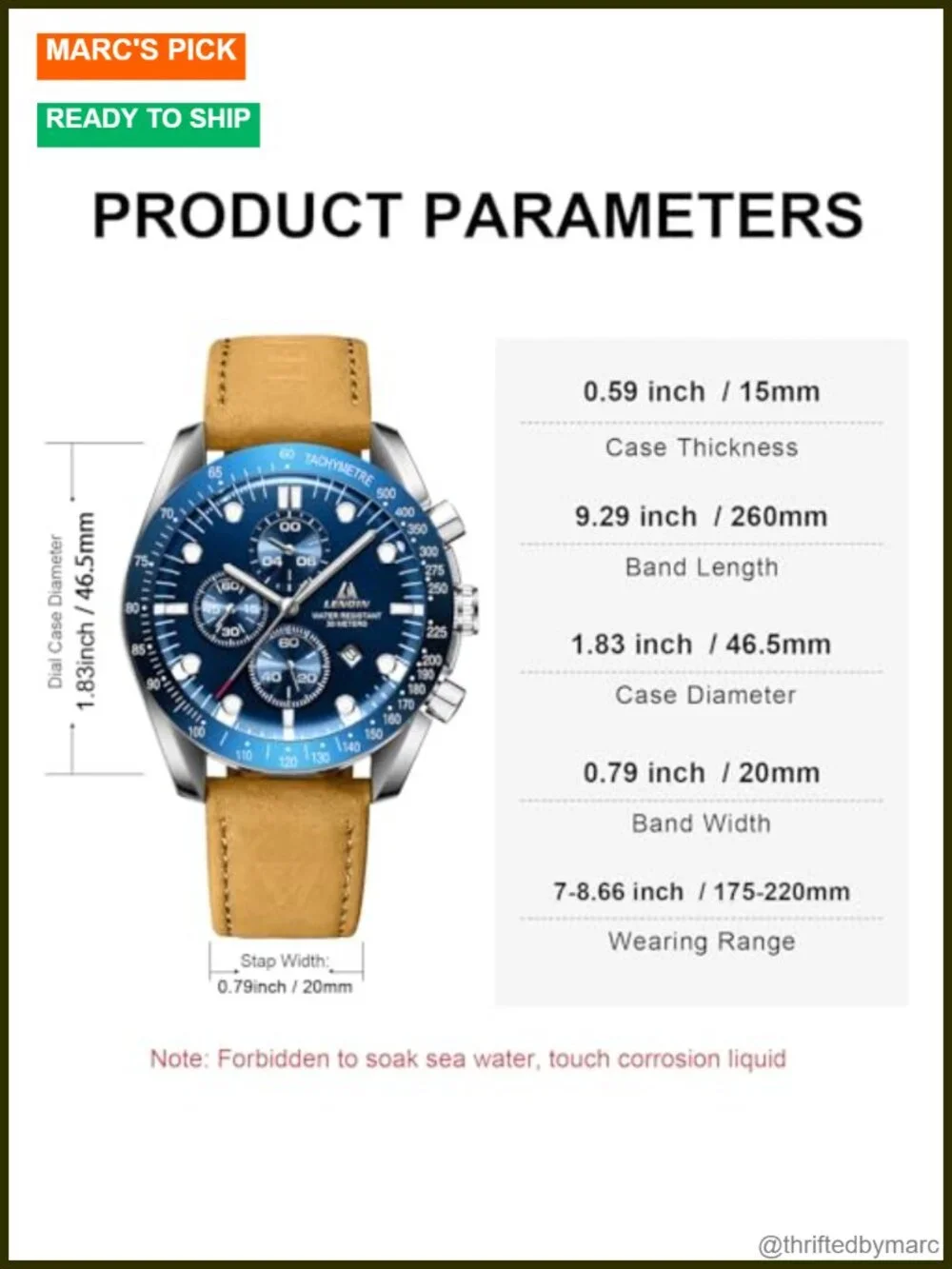 Mens Leather Watch Analog Quartz Luminous Fashion Business Casual 30M